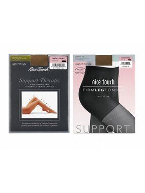 Nice Touch 2 pr Support Therapy Firm Leg Toning Control Top Pantyhose size A Smo